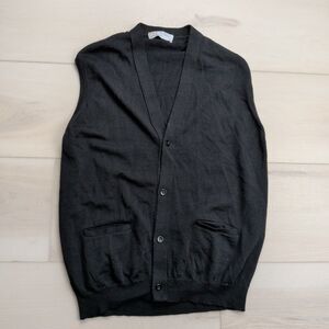 John Smedley Pure New Wool Sleeveless Cardigan Vest Mens L Black Made in England